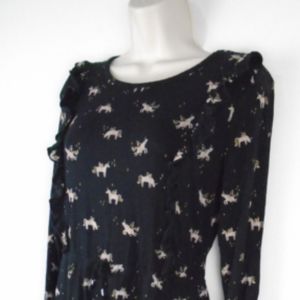 Girls Black Unicorn Dress  Ruffle Detail Long Sleeve